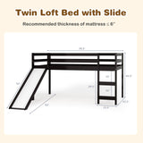 Twin Loft Bed with Slide, Wood Low Loft Bed for Kids, Toddlers, Twin Bed Frame