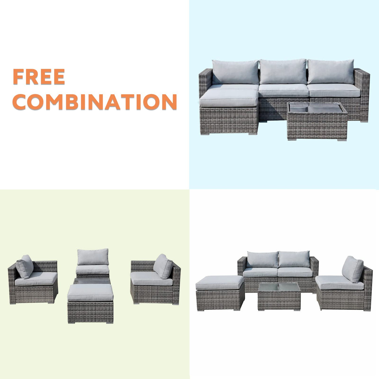 Outdoor Patio Furniture Set, 5 Piece PE Wicker Rattan Outdoor Sectional