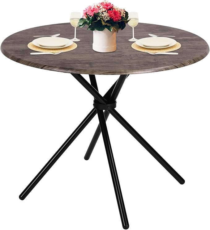 31.5" Round Dining Table for 2-4 People, Vintage Wood Kitchen Table with Unique I