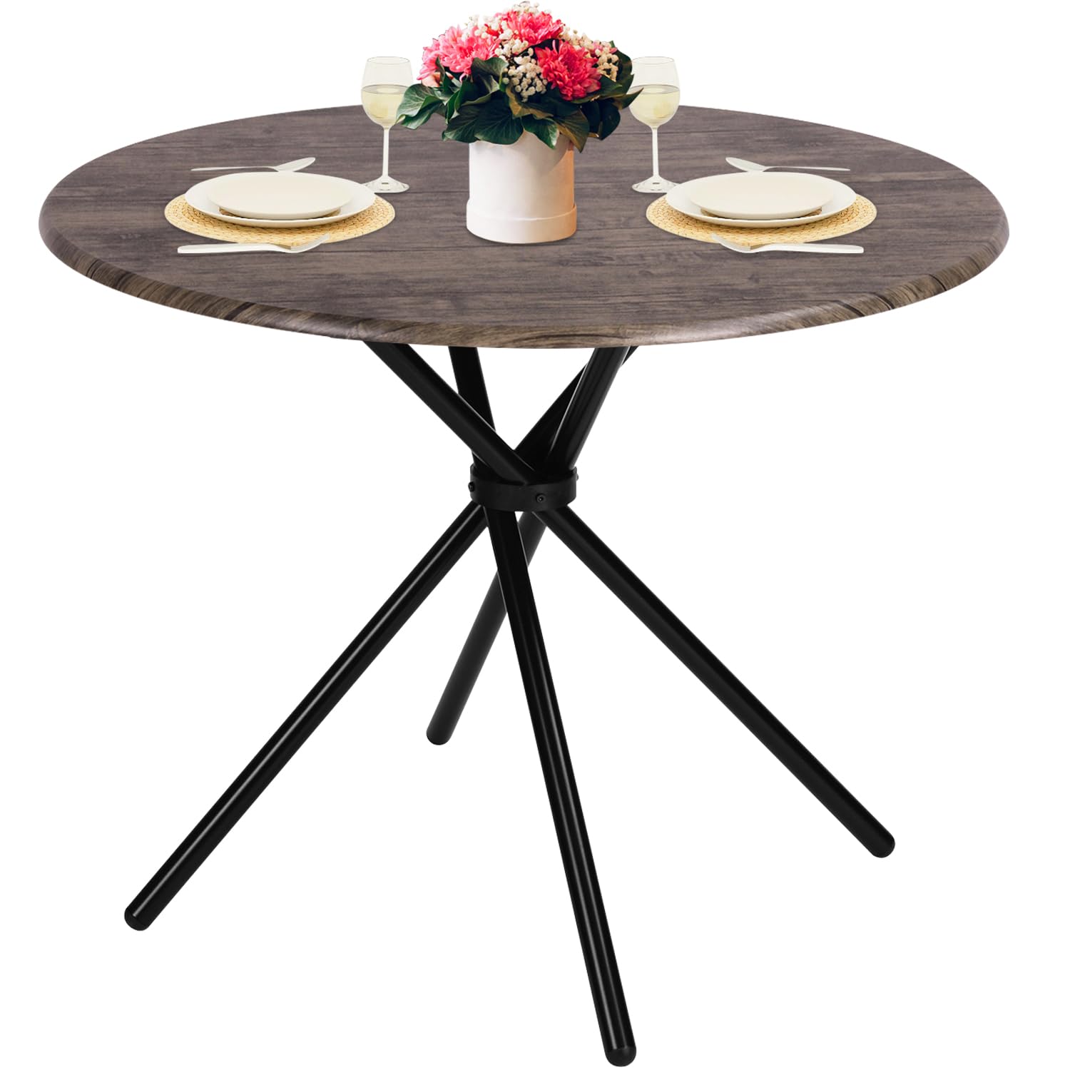 31.5" Round Dining Table for 2-4 People, Vintage Wood Kitchen Table with Unique I