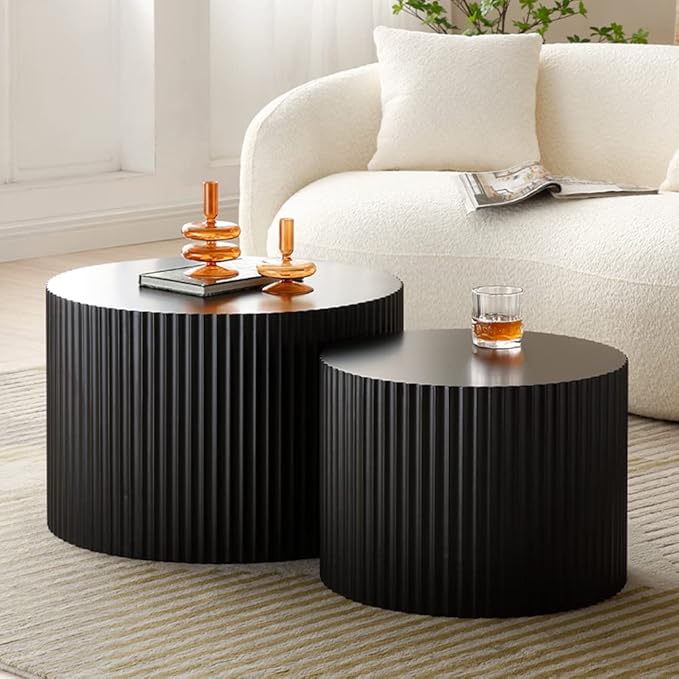 White Round Coffee Table Set of 2, Nesting Coffee Tables for Living Room