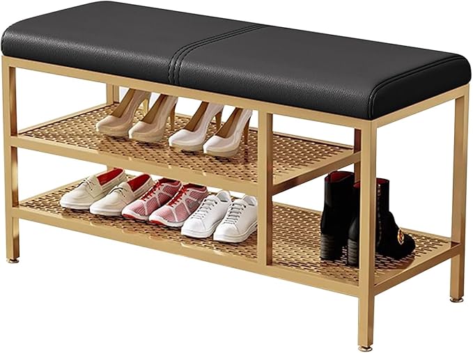 Entryway Bench with Shoe Rack Gold, Shoe Storage Organizer Bench