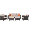 5 Pieces Outdoor Wicker Rattan Sofa Couch with Chairs and Ottomans