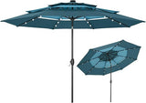 10ft 3 Tier Solar Patio Umbrella, Outdoor Market Umbrellas with 24 LED Lights