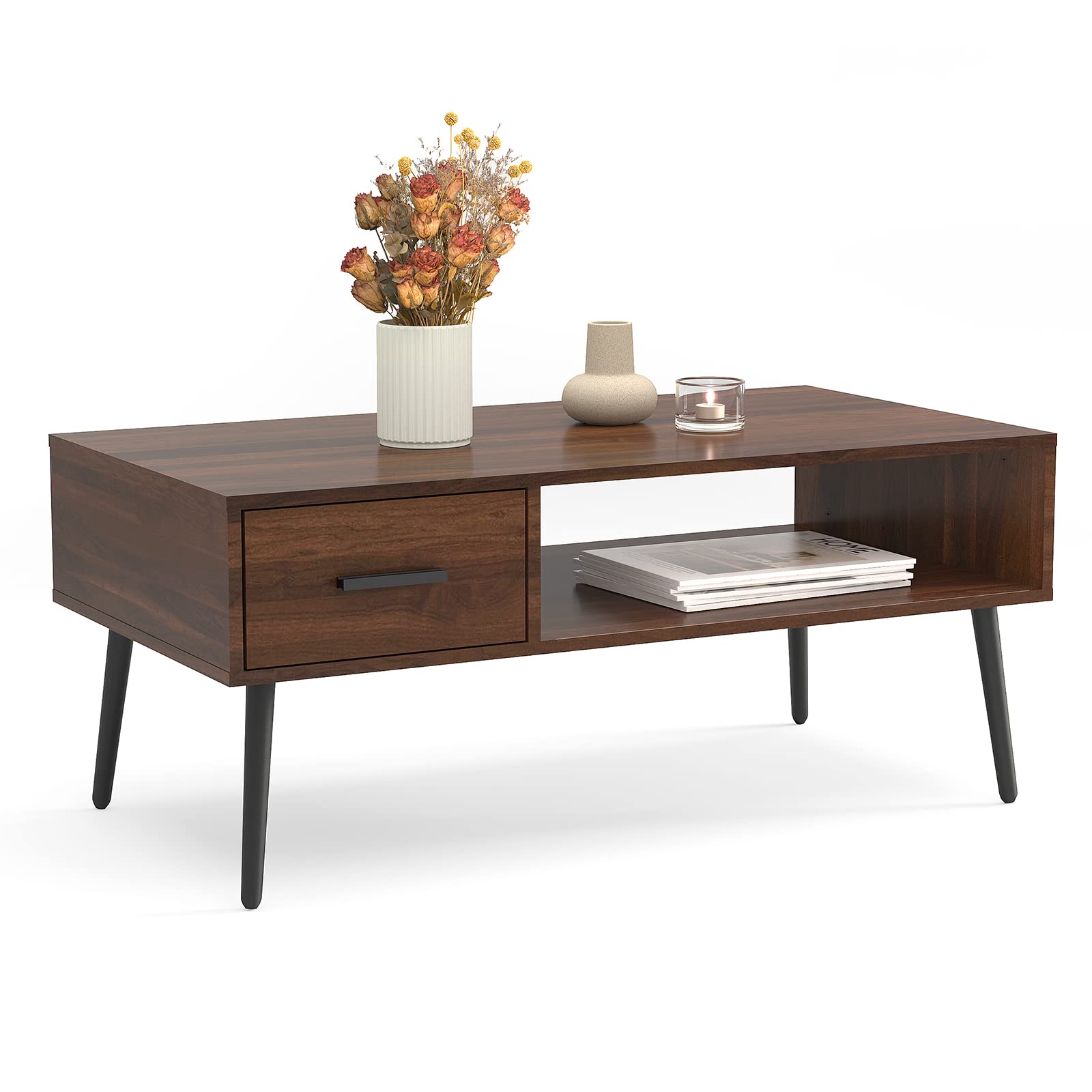 Coffee Table, Mid Century Modern Center Table for Living Room with Storage