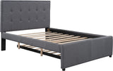 Upholstered Full Size Platform Bed with Trundle for Kids Bedroom,Linen Fabric Bedframe