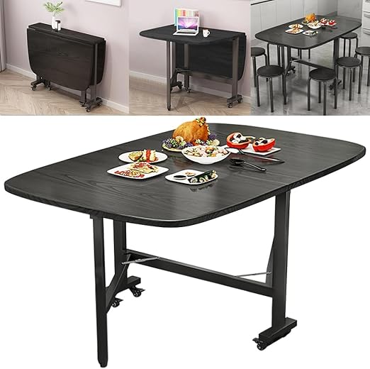 Multifunction Table Drop Leaf Dining Table - 47" Solid Wooden Foldable Kitchen Table