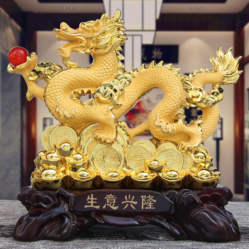 Large 17.8 Inch Chinese Statue Sculpture Dragon Ornament Figurines Feng Shui Decor