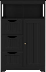 Wood Bathroom Floor Cabinet, Free Standing Storage Cabinet with 3 Drawers and Cupboard,