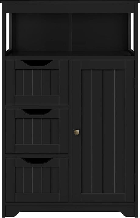 Wood Bathroom Floor Cabinet, Free Standing Storage Cabinet with 3 Drawers and Cupboard,