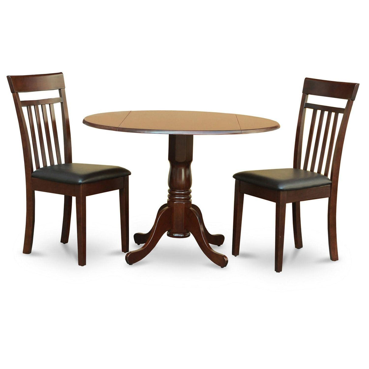 East West Furniture DLCA3-MAH-LC Dublin 3 Piece Set Contains a Round Dining Table with Dropleaf and 2 Faux Leather Kitchen Room Chairs, 42x42 Inch, Mahogany