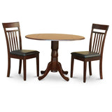 East West Furniture DLCA3-MAH-LC Dublin 3 Piece Set Contains a Round Dining Table with Dropleaf and 2 Faux Leather Kitchen Room Chairs, 42x42 Inch, Mahogany