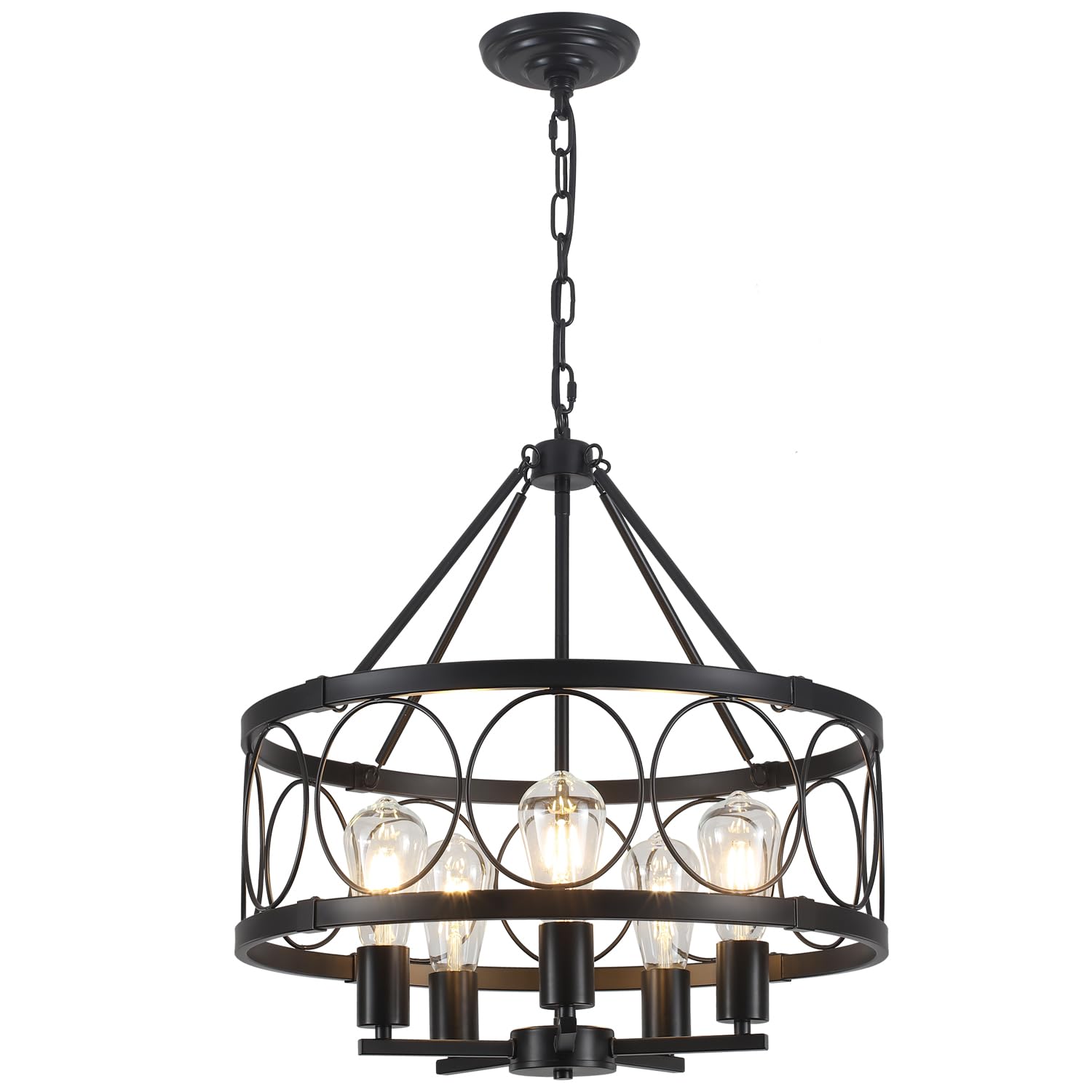 Black Farmhouse Chandelier, Rustic Drum Chandeliers, Dining Room Light Fixtures