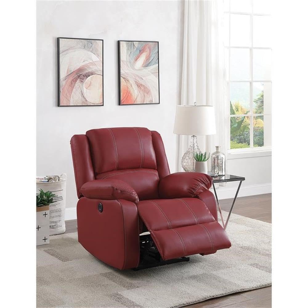 Zuriel Power Recliner with Pillow Top Armrest in Red Faux Leather