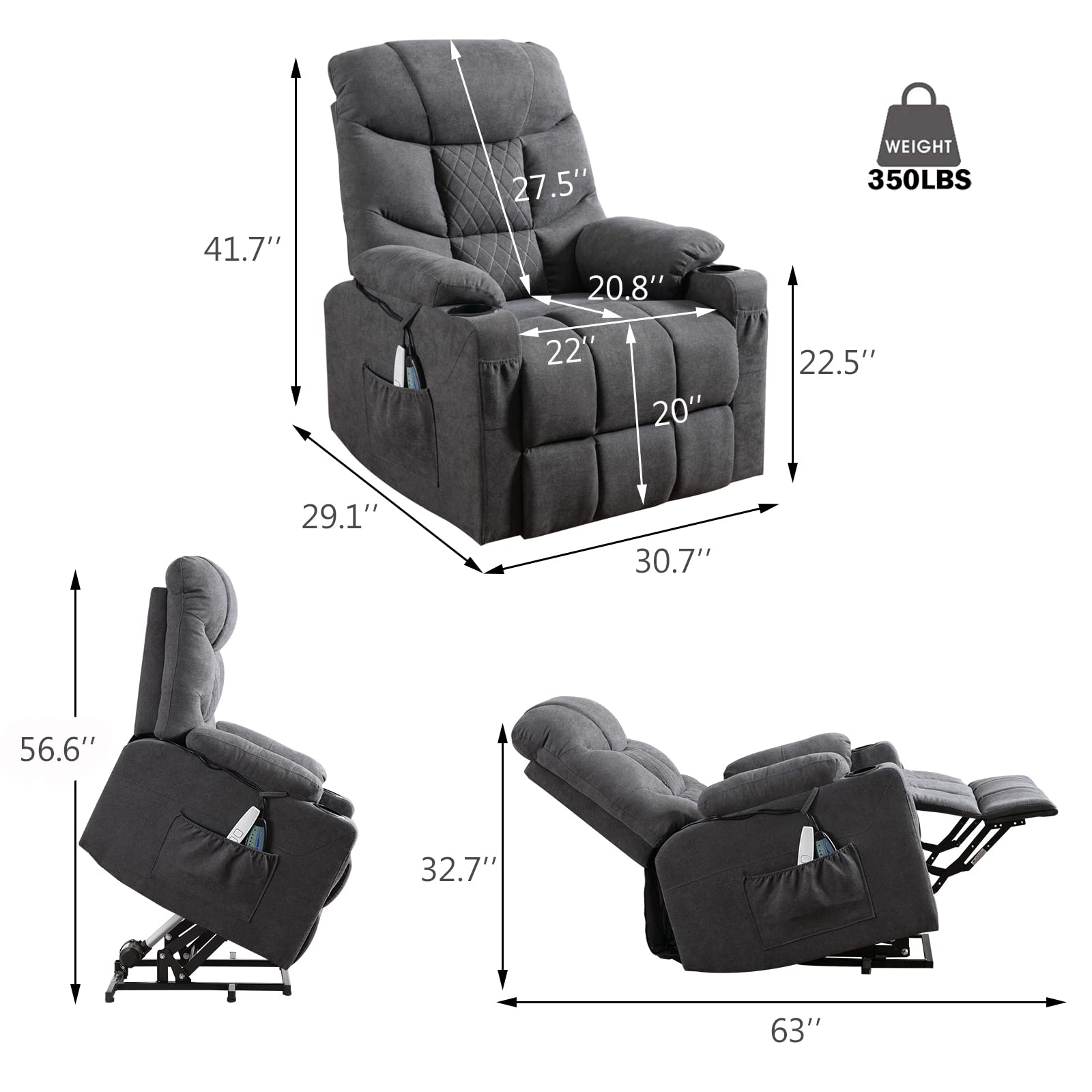EaseRise Power Lift Recliner with Massage, Heat & USB