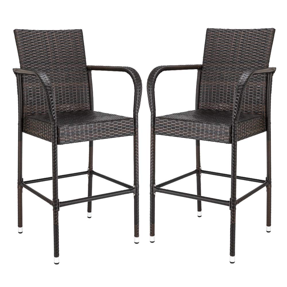 Wicker Bar Stools Outdoor Set of 2, Outdoor Bar Height Chairs