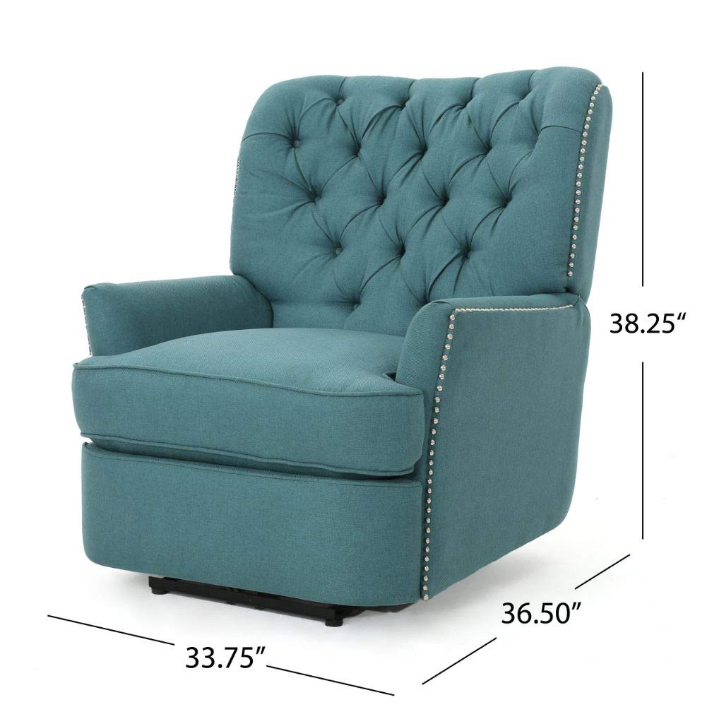 Knight Home Salomo Tufted Fabric Power Recliner, Dark Teal / Black