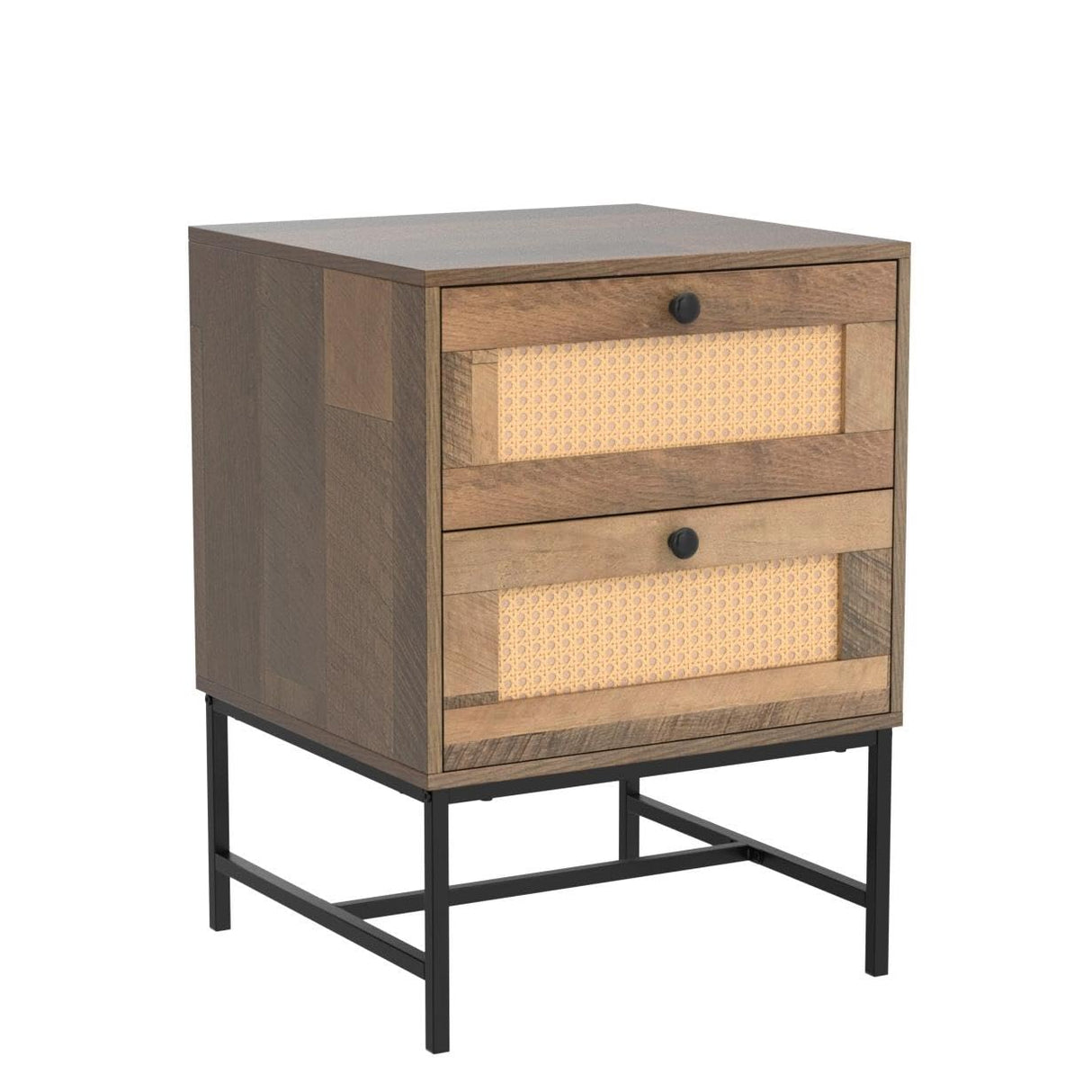 Home Furniture Series Wood and Rattan End Table/Nightstand with Metal Frame