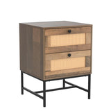 Home Furniture Series Wood and Rattan End Table/Nightstand with Metal Frame