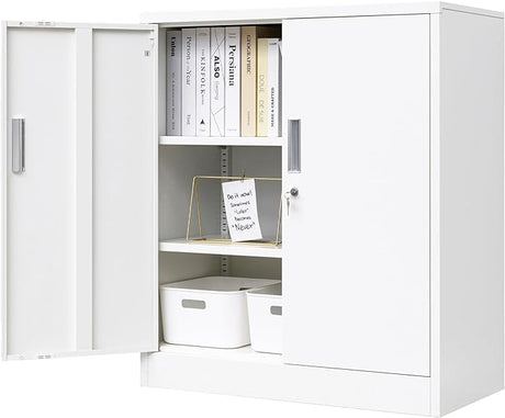 Locking Cabinet, 36" Metal storage cabinet with 2 Adjustable Shelves