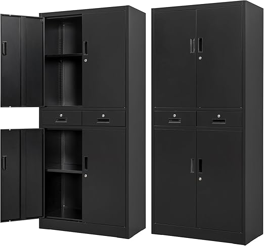 Metal Storage Cabinet, Locking Storage Cabinet with Drawers and Adjustable Shelves