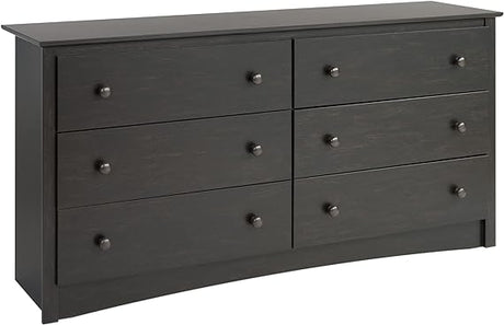 Gray Double Dresser for Bedroom 6 Drawer Wide Chest