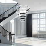 6 Ring Chandelier for High Ceiling with Remote Control, Black LED Chandelier Brightness