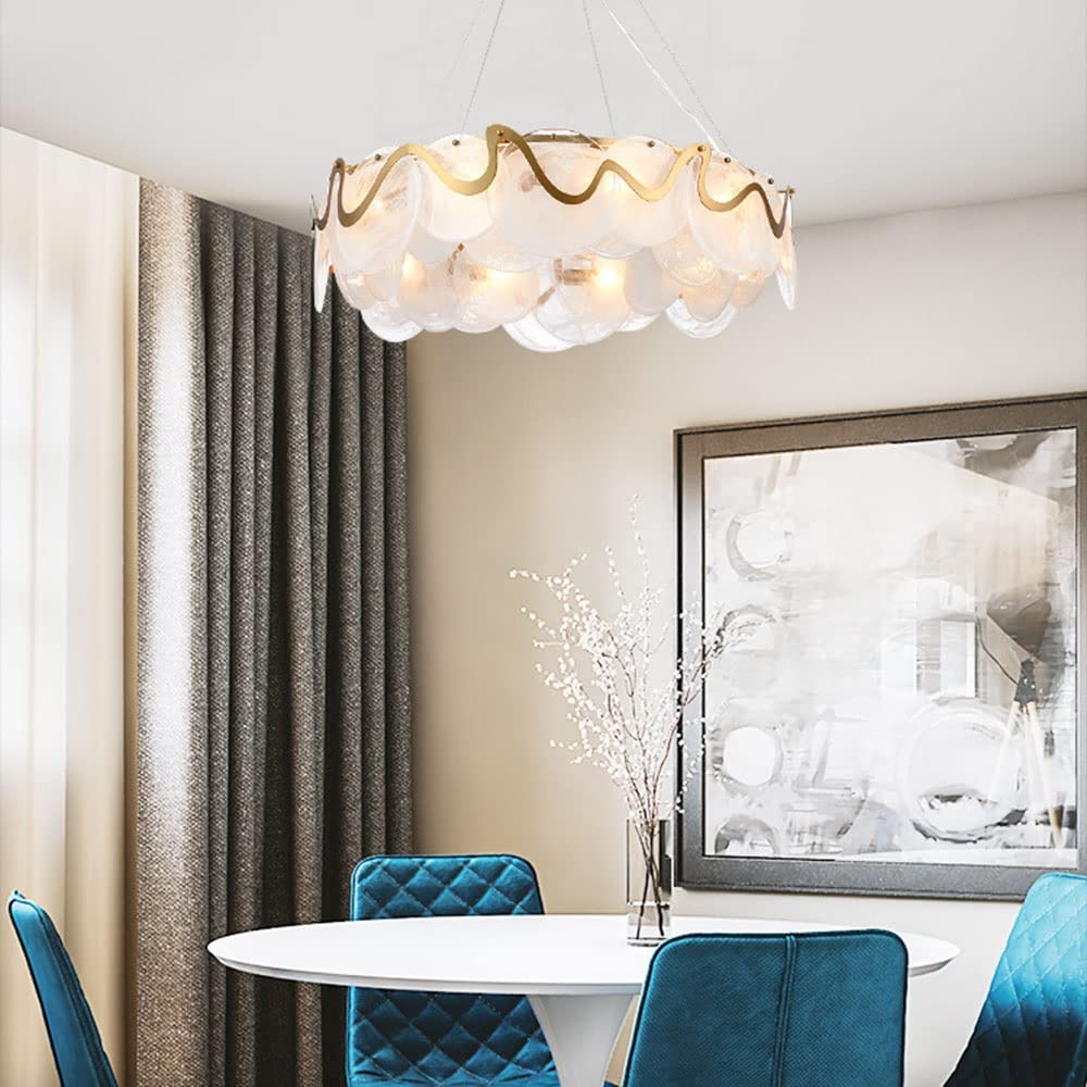 Light Luxury Glass Lampshade Chandelier Adjustable Height Decorative Pendant Light