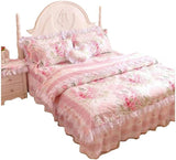 ,Romantic Flower Print Bedding Set,Floral Bed Set,Princess Lace Ruffle Duvet Cover King