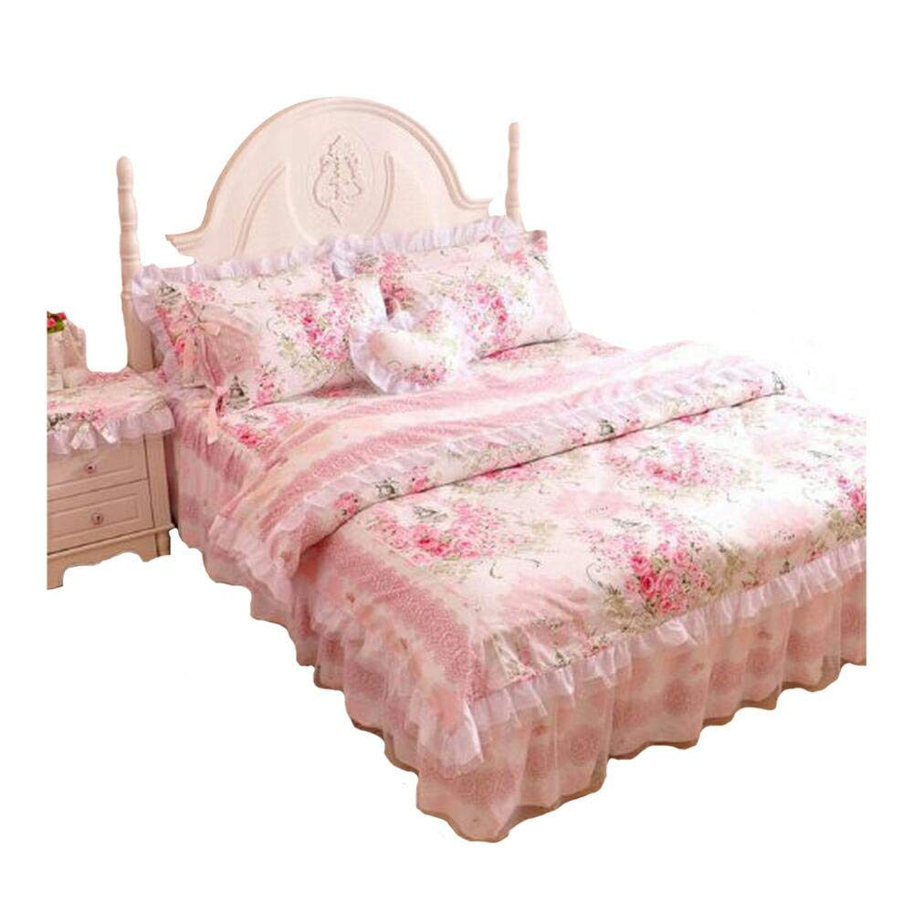 ,Romantic Flower Print Bedding Set,Floral Bed Set,Princess Lace Ruffle Duvet Cover King