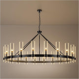 24-Lights Black Wagon Wheel Chandelier Modern Farmhouse with Glass Shade
