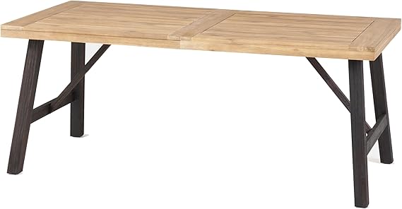 Wren Outdoor Dining Table, Rectangular 71 Inch, Brown and Black Wood