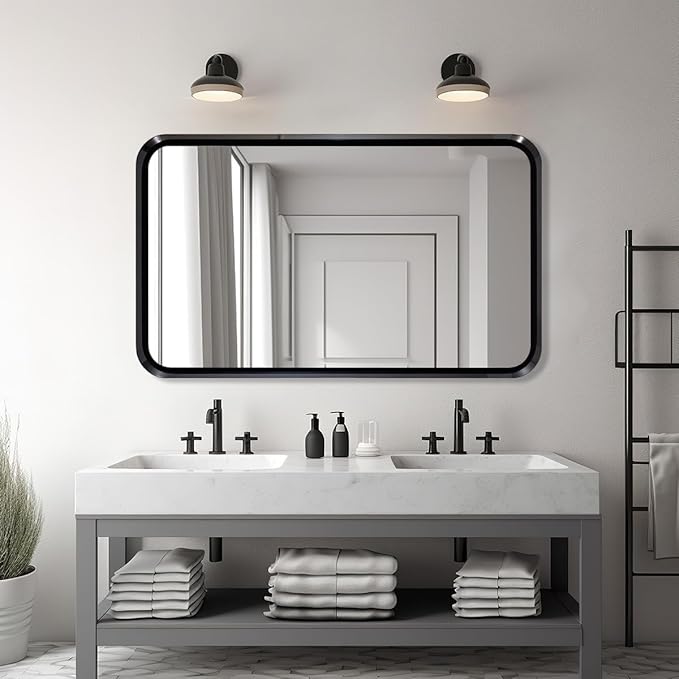 Silver Metal Bathroom Mirror, 24x40 Inch Rectangular Bathroom Sink Mirror,