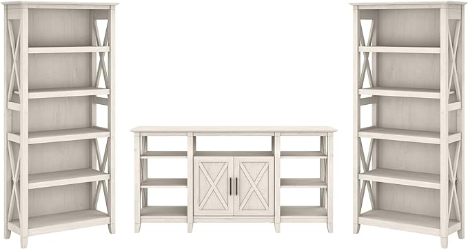 Key West Tall TV Stand with Set of 2 Bookcases, Farmhouse Entertainment Center