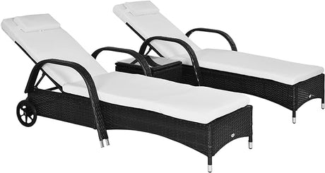 Wicker Outdoor Chaise Lounge Set of 2, 5-Level Adjustable Backrest PE Ratta