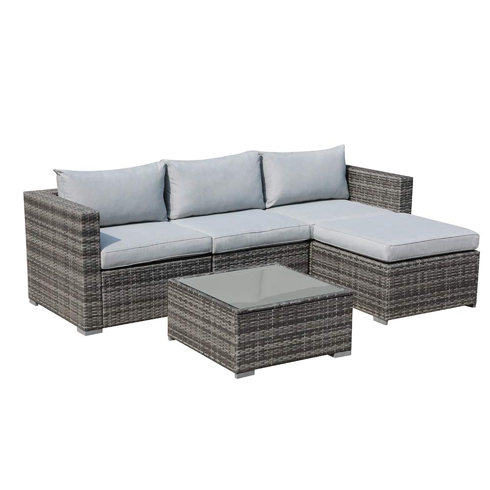 Outdoor Patio Furniture Set, Sectional Conversation All-Weather Grey PE Wicker