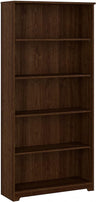 Cabot Tall 5 Shelf Bookcase Large Open Bookshelf in Espresso Oak Sturdy Display Cabinet