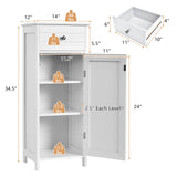 Floor Storage Cabinet, Bathroom Freestanding Side Storage Organizer, Single Door Floor Storage Cabinet w/Drawer & Adjustable Shelves,