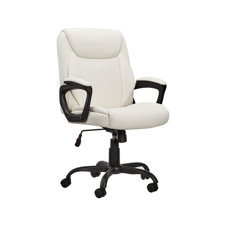 Classic Puresoft PU-Padded Mid-Back Office Computer Desk Chair with Armrest - Cream