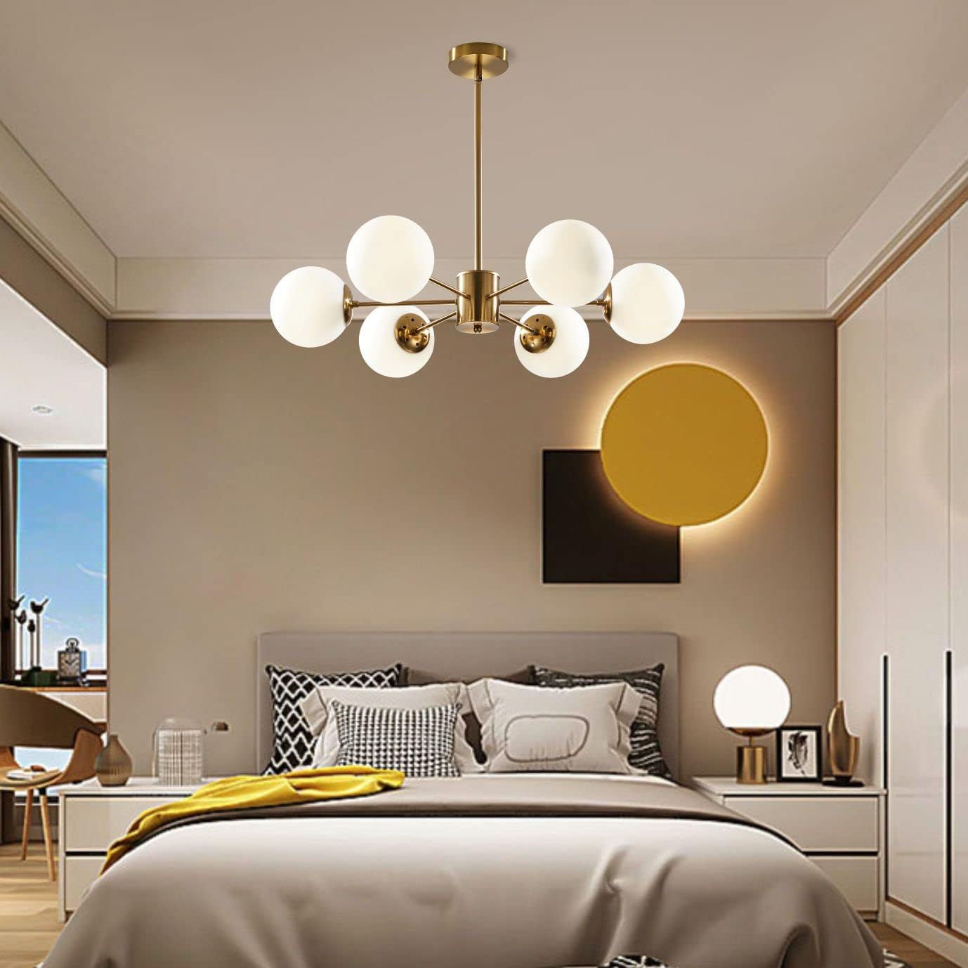 Light Globe Sputnik Chandelier Milk Glass Modern Gold Chandelier Light Fixture