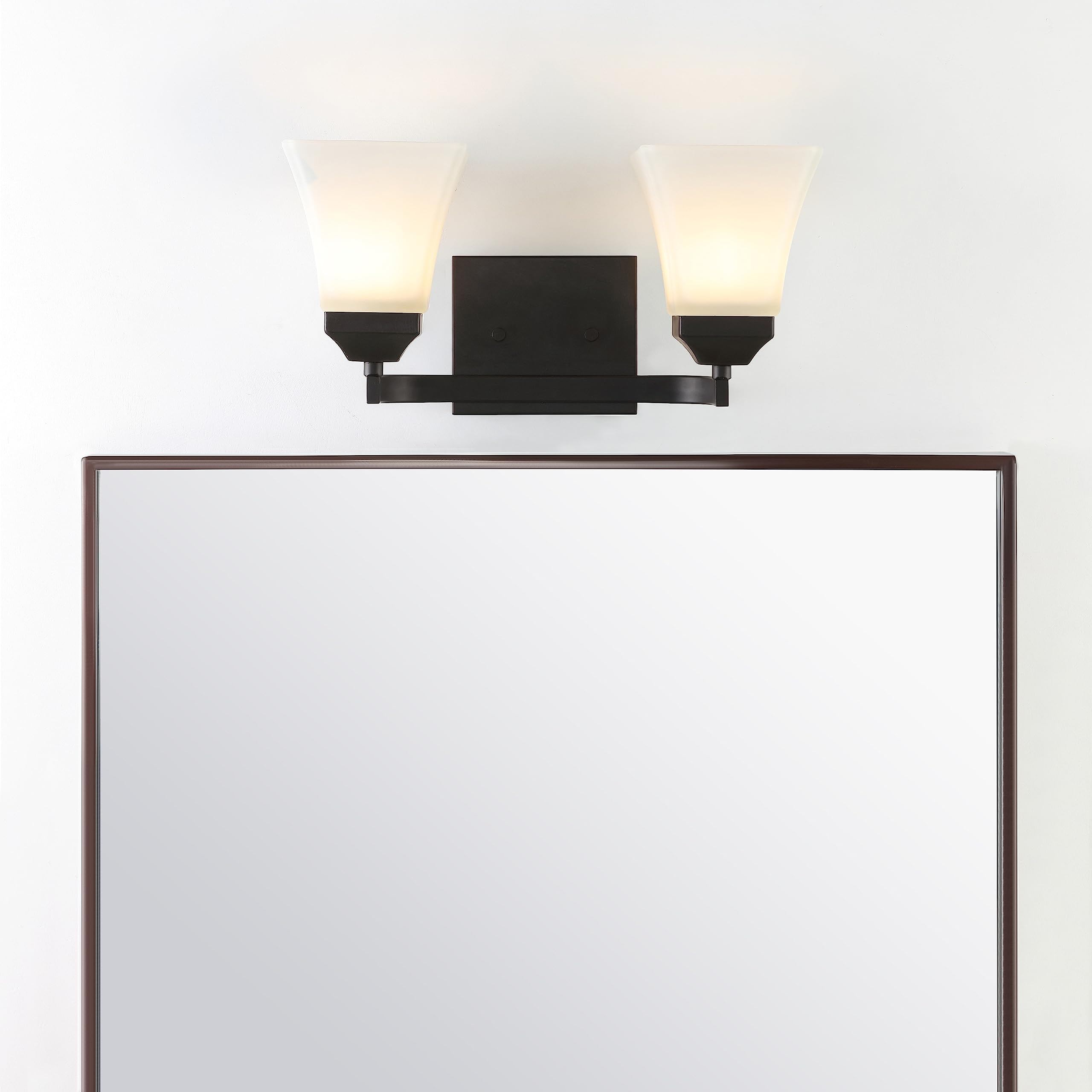 Staunton Iron/Glass Modern Cottage LED Vanity Light, Oil Rubbed Bronze by 2 Light