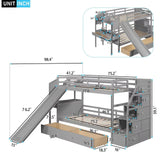 Wooden Bunk Bed with Desk, Twin Over Twin Bed Frame with Storage Drawers Slide