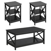 Wood Living Room 3-Piece Table Sets - includes X-Design Coffee Table & Two 3-Tier End