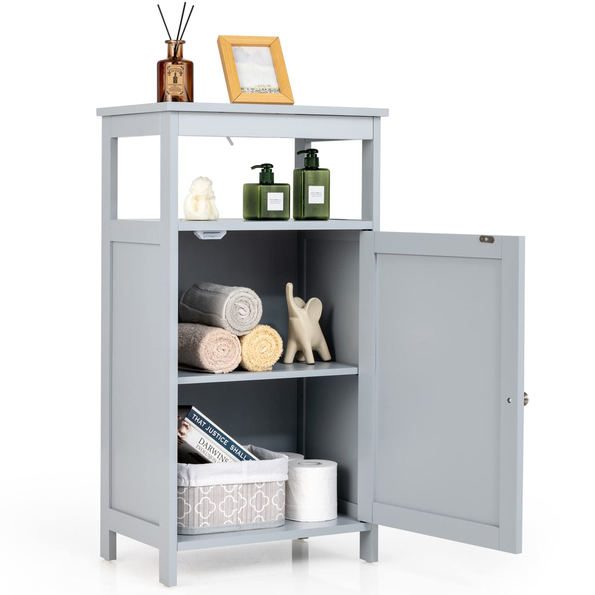 Floor Storage Cabinet, Multifunctional Side Storage Cabinet with Three-Position Adjustable