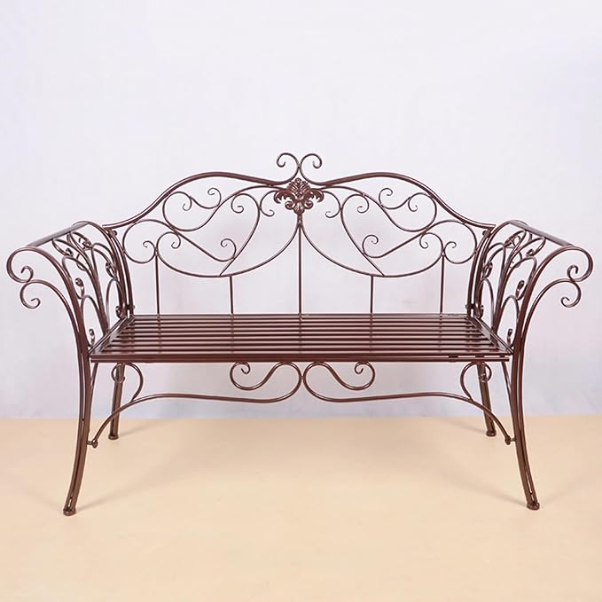 52" Patio Garden Bench, Outdoor Retro Park Benches, Metal Bench Chair 2 Seaters