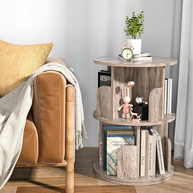 Rotating Bookshelf, Revolving Bookcase 360 Display Round Bookshelf Narrow Swivel Corner Book Shelf