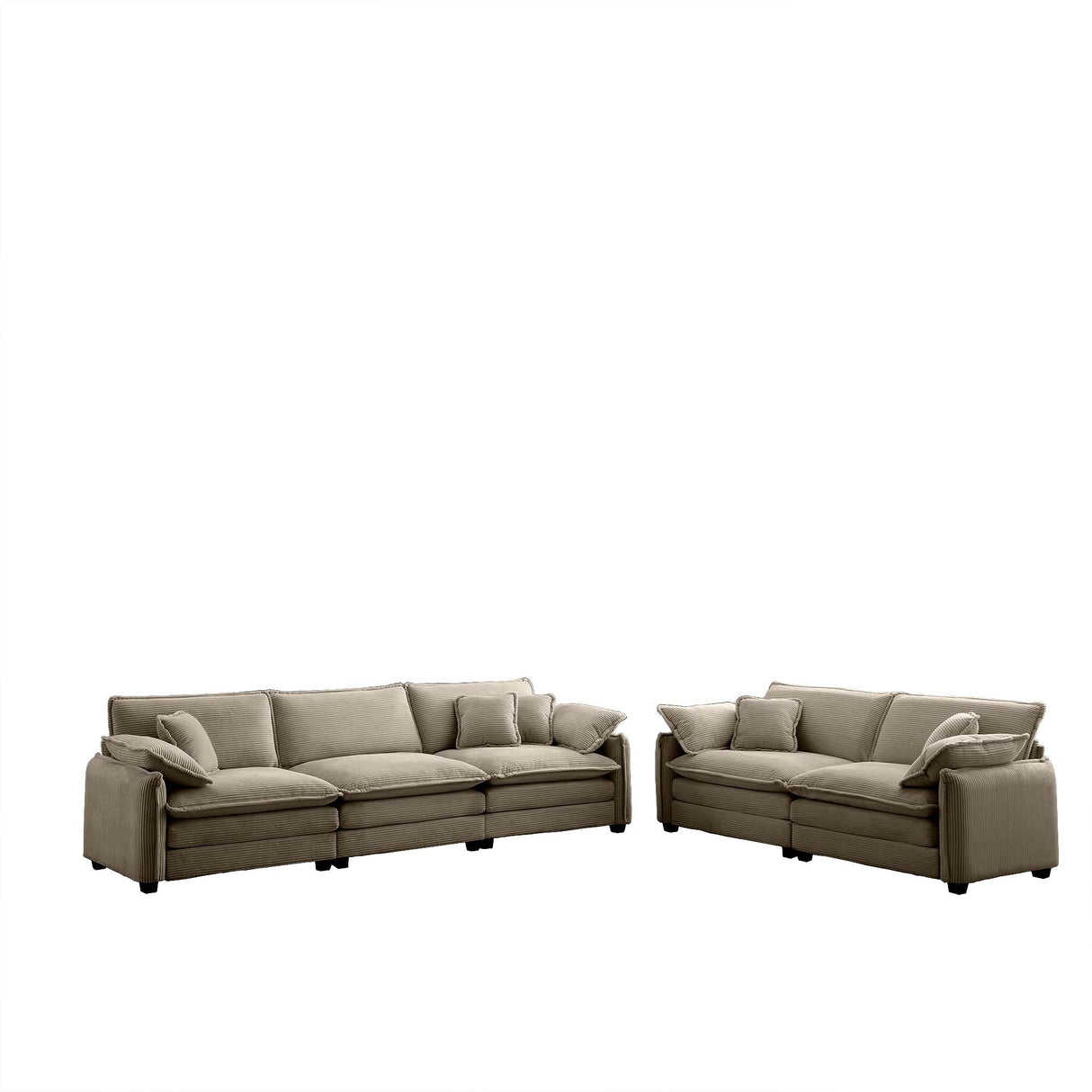 Comfortable Tan Corduroy Family Sofa Set, Deep Seat Design