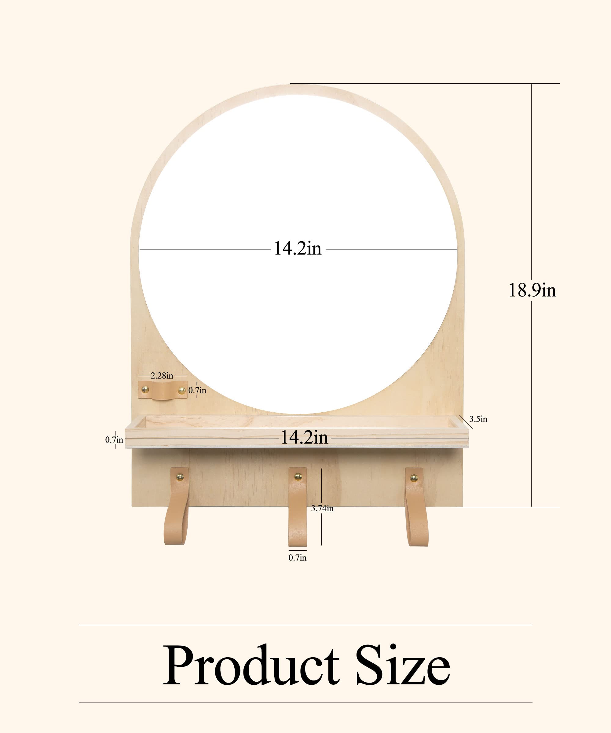 Kids Bathroom Mirror with Shelf, Entryway Home Organizer Arched Wood Boho Storage Mirrors