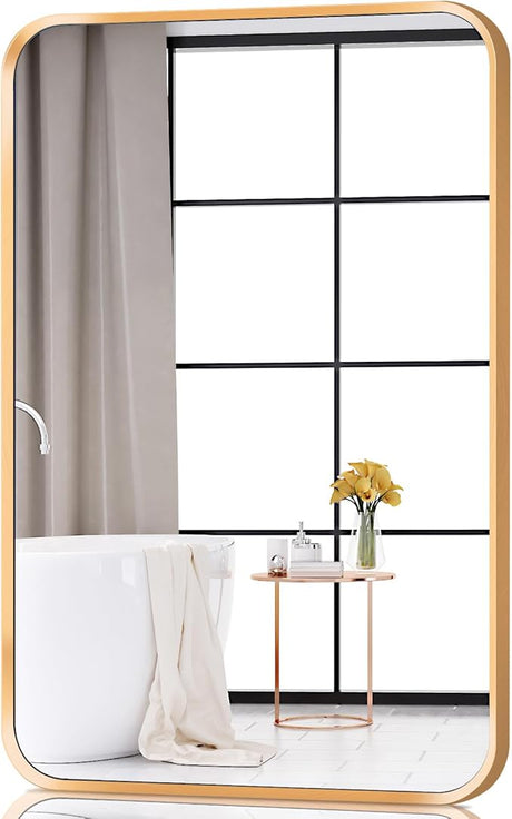 20x30 inch Black Framed Rectangle Mirror Bathroom Mirror for Wall Decor Hangs Horizontally or Vertically for Bathroom