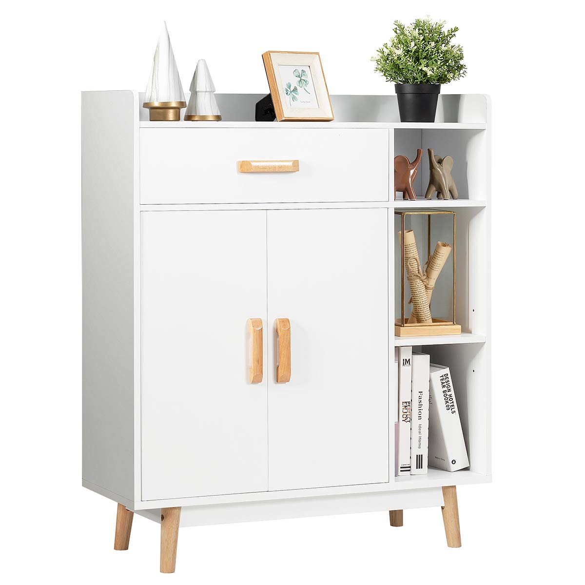 Floor Storage Cabinet Free Standing Cupboard with 1 Drawer, 2 Doors